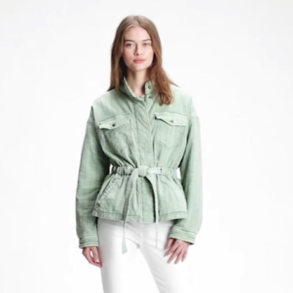 GAP Quilted Utility Belted Jacket In Green Dollar Size Medium